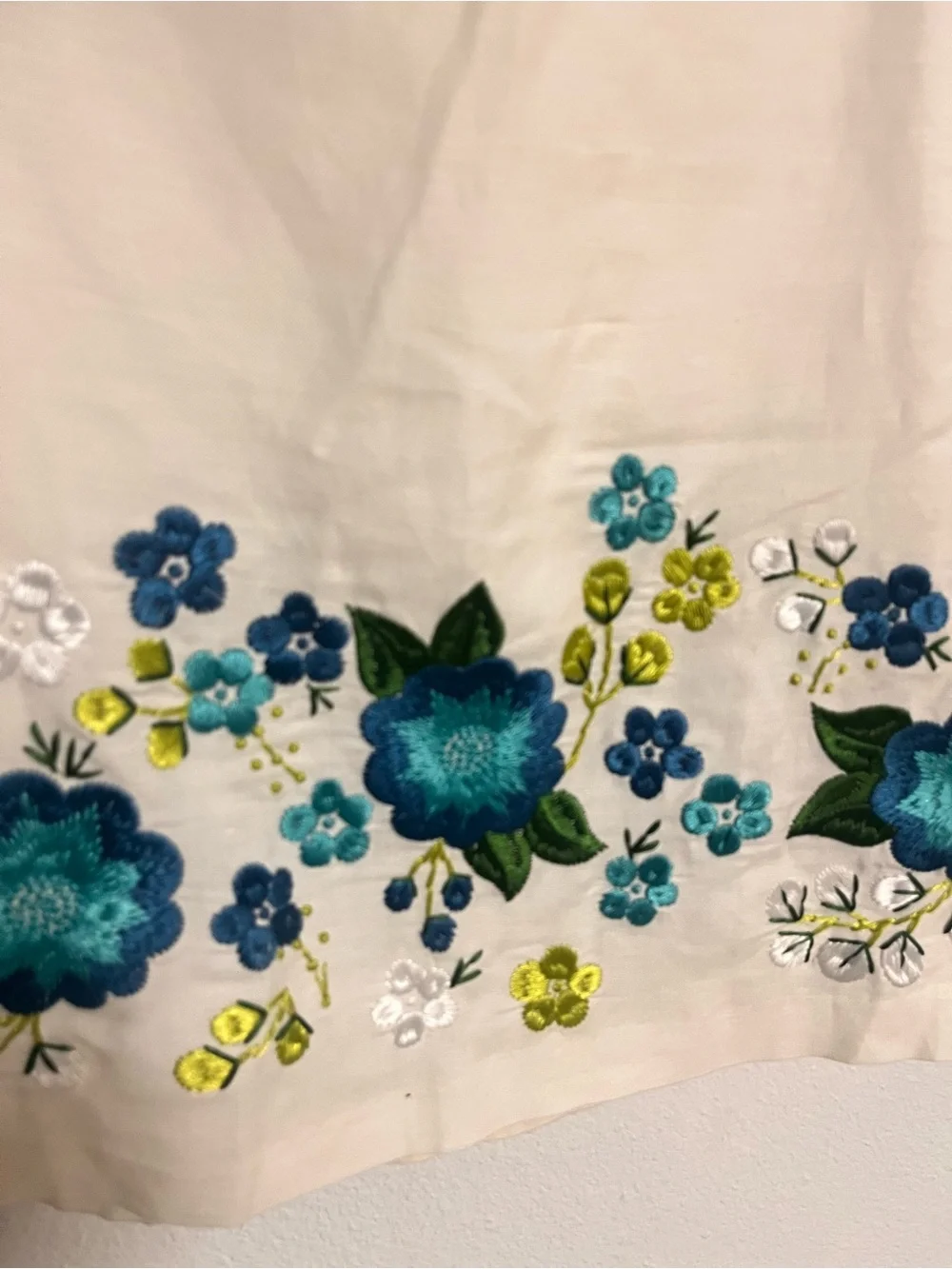 Michael Kors Cream Mini Skirt with Blue & Green Floral Embroidery